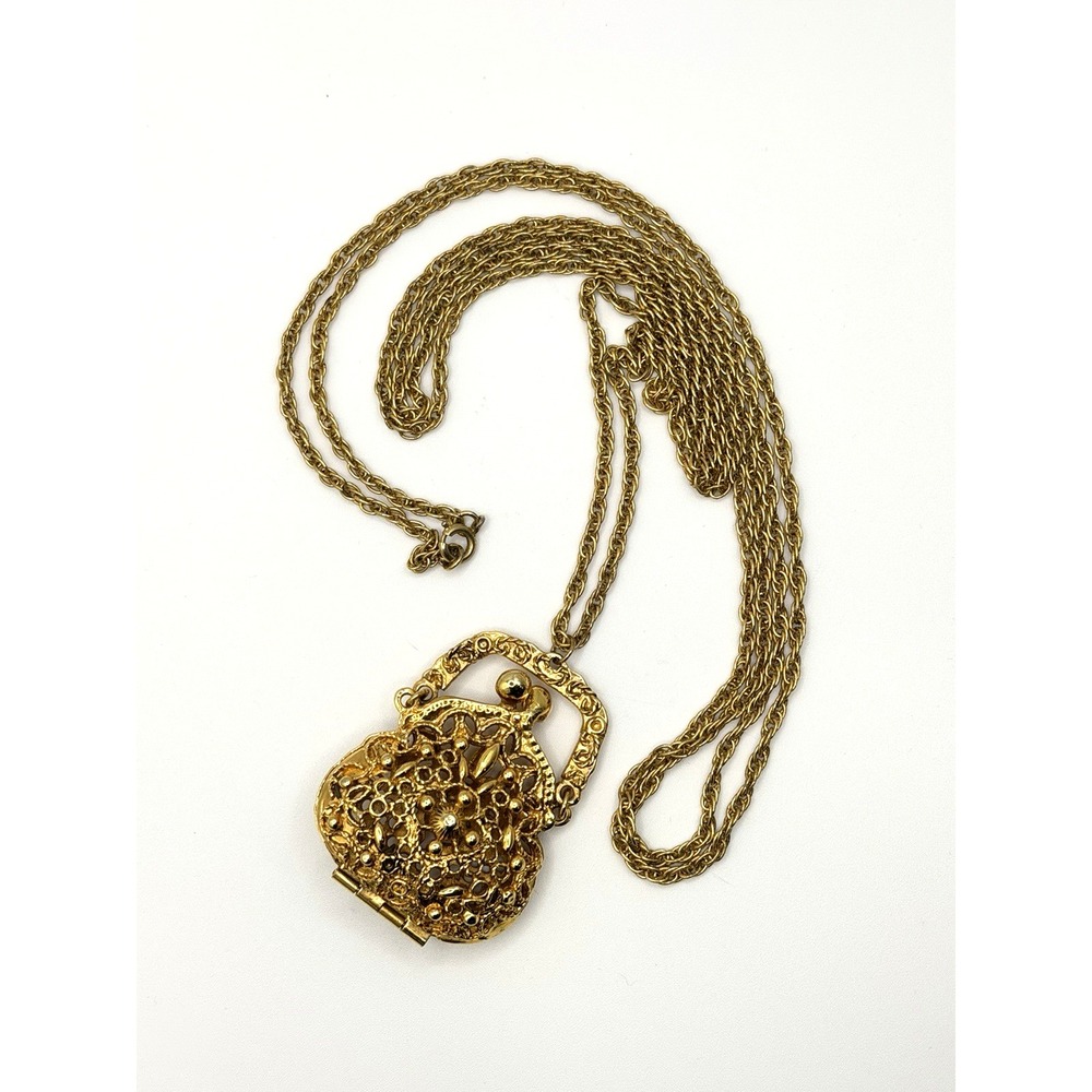 Arthur Pepper ART Gold Tone Purse Pendant Necklace 54" Extra Long Signed Hinged